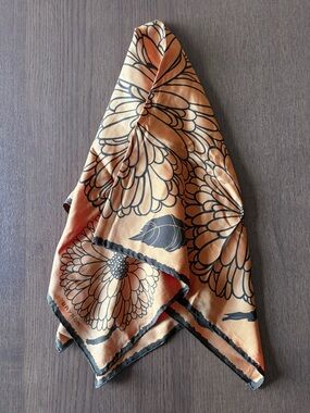 BAYRON - Vintage Silk Floral Orange & Brown Scarf - hand stitched